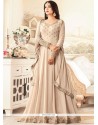 Fascinating Faux Georgette Beige Lace Work Floor Length Anarkali Suit