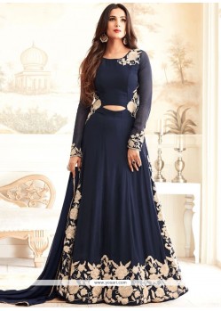 Enthralling Faux Georgette Navy Blue Zari Work Floor Length Anarkali Suit