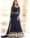 Enthralling Faux Georgette Navy Blue Zari Work Floor Length Anarkali Suit