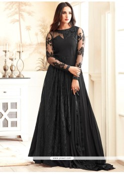 Intriguing Embroidered Work Faux Georgette Black Floor Length Anarkali Suit