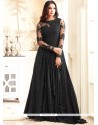 Intriguing Embroidered Work Faux Georgette Black Floor Length Anarkali Suit