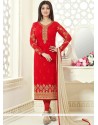 Ayesha Takia Embroidered Work Red Churidar Designer Suit
