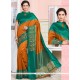 Fashionable Art Silk Orange And Teal Designer Traditional Saree