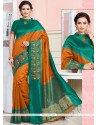 Fashionable Art Silk Orange And Teal Designer Traditional Saree