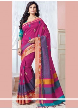 Awesome Hot Pink Weaving Work Art Silk Traditional Designer Saree