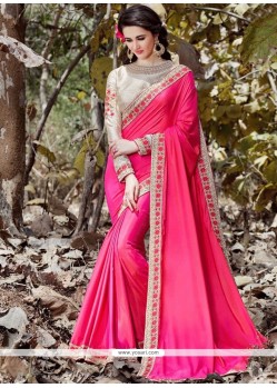 Embroidered Faux Crepe Classic Designer Saree In Hot Pink