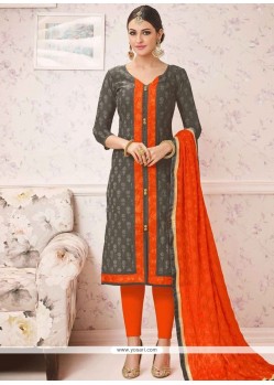 Majestic Grey And Orange Churidar Suit