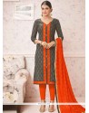 Majestic Grey And Orange Churidar Suit