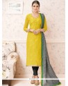 Divine Yellow Lace Work Chanderi Churidar Suit