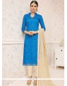 Blooming Lace Work Blue Churidar Suit