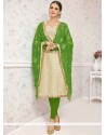 Arresting Chanderi Embroidered Work Churidar Suit