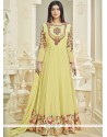 Ayesha Takia Brasso Georgette Resham Work Yellow Floor Length Anarkali Suit