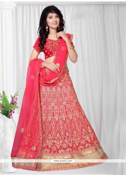 Lace Net A Line Lehenga Choli In Rose Pink