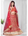 Suave Red Lace Work Net A Line Lehenga Choli