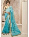 Artistic Faux Chiffon Blue Patch Border Work Shaded Saree