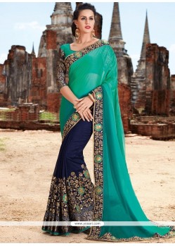 Impeccable Faux Crepe Patch Border Work Designer Half N Half Saree