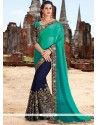 Impeccable Faux Crepe Patch Border Work Designer Half N Half Saree