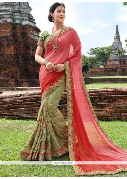 Amusing Green And Pink Designer Half N Half Saree