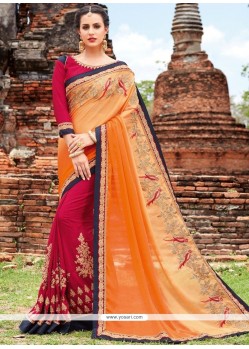 Extraordinary Resham Work Half N Half Designer Saree