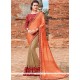 Hypnotizing Faux Chiffon Beige And Orange Half N Half Designer Saree