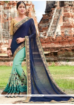 Wonderous Resham Work Crepe Silk Half N Half Saree