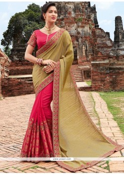 Deserving Beige And Rose Pink Half N Half Saree