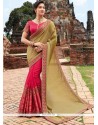 Deserving Beige And Rose Pink Half N Half Saree