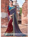 Precious Patch Border Work Blue And Maroon Designer Half N Half Saree