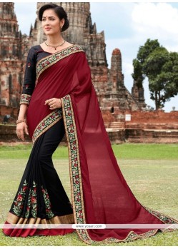 Aspiring Black And Maroon Half N Half Saree