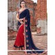 Savory Navy Blue And Red Patch Border Work Jacquard Designer Half N Half Saree