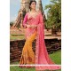 Artistic Resham Work Pink And Yellow Designer Half N Half Saree