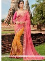 Artistic Resham Work Pink And Yellow Designer Half N Half Saree