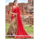 Beautiful Faux Chiffon Beige And Red Resham Work Half N Half Designer Saree