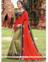 Lavish Crepe Silk Green And Orange Half N Half Saree