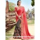 Gilded Brown And Peach Patch Border Work Designer Half N Half Saree