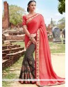 Gilded Brown And Peach Patch Border Work Designer Half N Half Saree