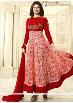 Prachi Desai Red Embroidered Work Anarkali Suit