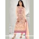Cute Embroidered Work Peach Faux Georgette Designer Straight Suit
