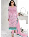 Exciting Embroidered Work Pink Designer Straight Suit