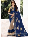 Amusing Faux Georgette Lace Work Designer Half N Half Saree