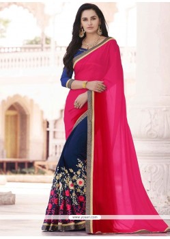 Ethnic Embroidered Work Faux Georgette Half N Half Designer Saree