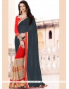 Engrossing Lace Work Faux Georgette Designer Half N Half Saree