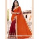 Paramount Maroon And Orange Embroidered Work Faux Georgette Half N Half Saree