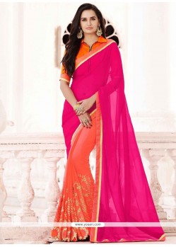 Eye-catchy Faux Georgette Hot Pink And Orange Half N Half Saree