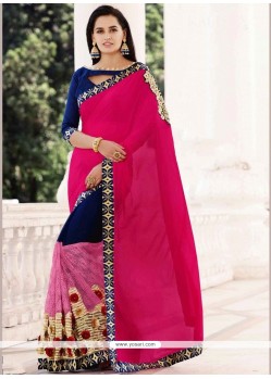 Prime Hot Pink And Navy Blue Classic Designer Saree