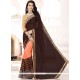 Regal Embroidered Work Brown And Peach Designer Half N Half Saree