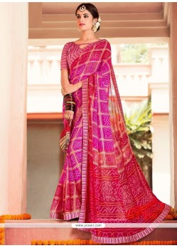 Voguish Hot Pink Printed Saree