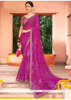 Glossy Brasso Magenta Printed Saree