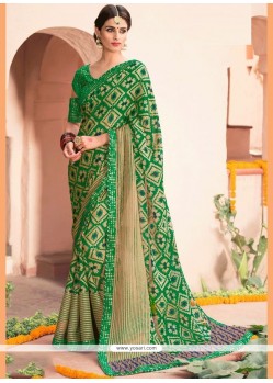 Distinguishable Green Brasso Printed Saree