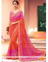 Beauteous Hot Pink And Orange Print Work Brasso Printed Saree